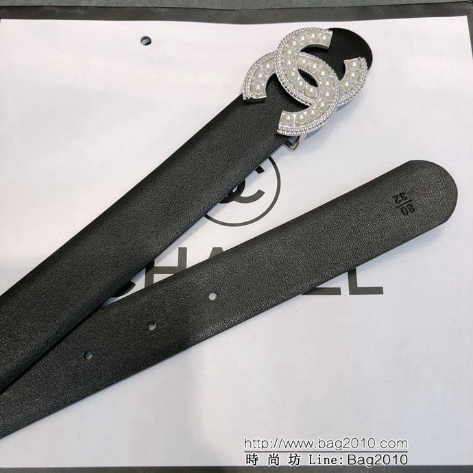 CHANEL香奈兒 18新款 CC珍珠水鑽扣 30MM精品光滑優雅皮帶 小紅書火爆款  xfp1003